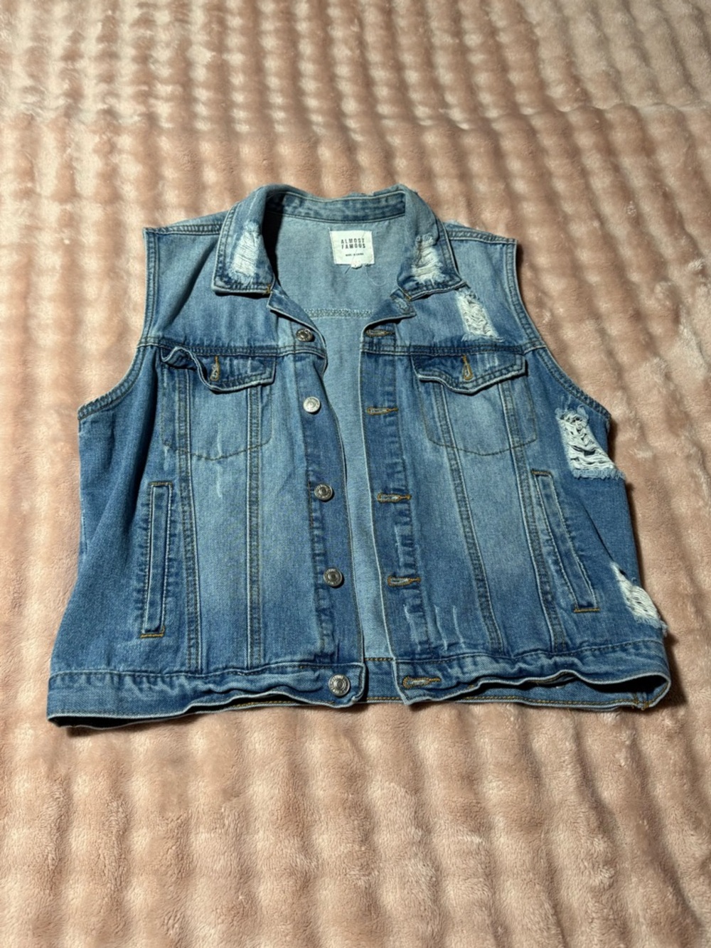 Almost Famous Light Blue Distressed Denim Vest